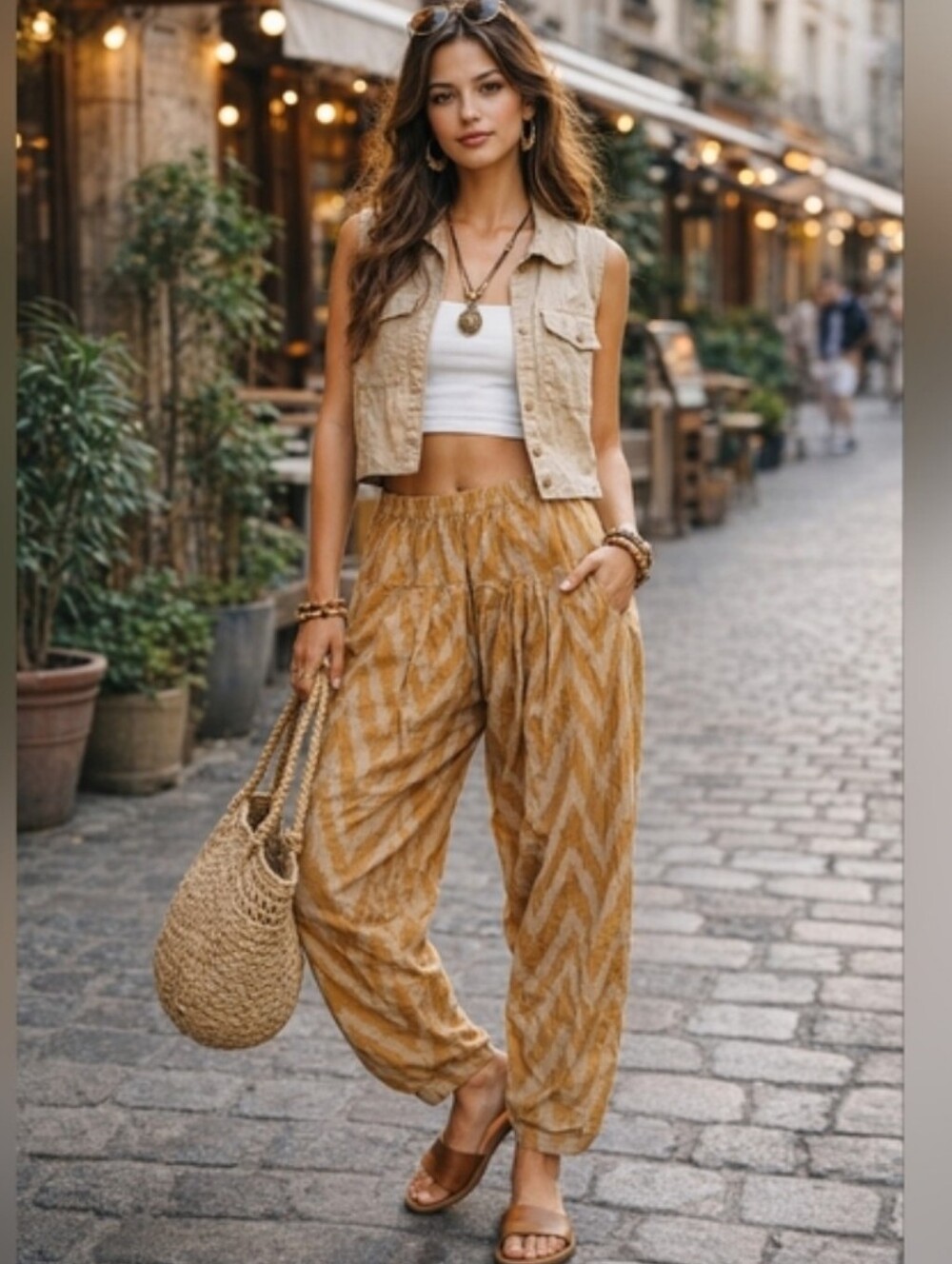 Vintage Gold Orange Metallic Baggy Pants